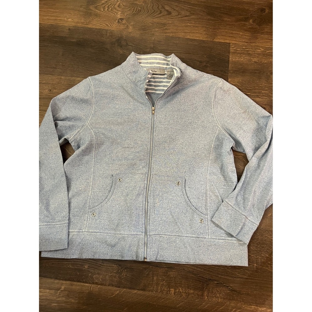 Analogy Full Zip Jacket Striped Lined Pockets Casual Comfy Blue S